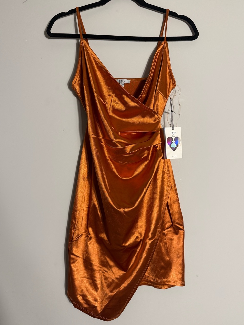Satin Asymmetrical Bodycon Wrap Dress - Orange